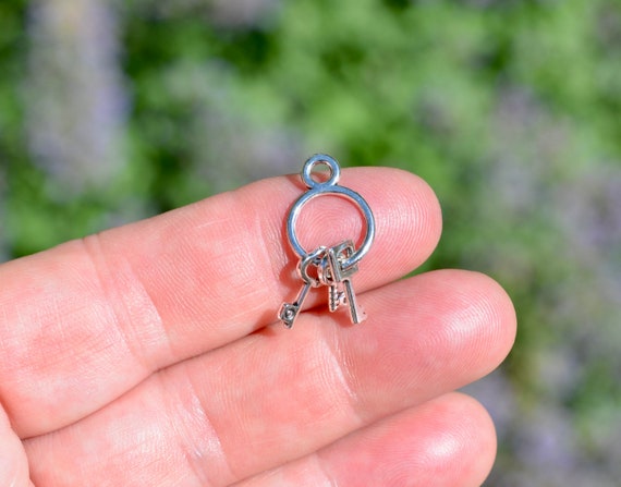 1 Tiny Key Ring Silver Tone Charm SC6552