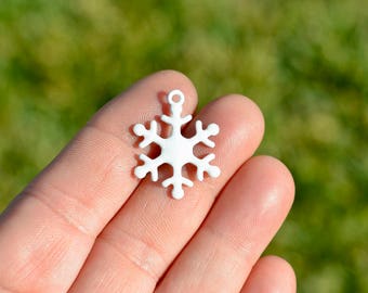 BULK 20  White Enamel Snowflake Charms SC5245