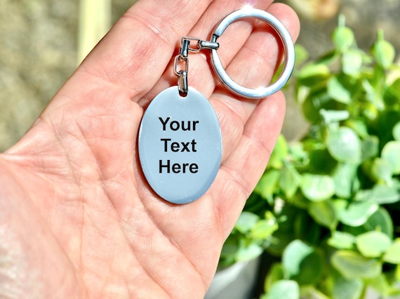 Personalized Stainless Steel Key Ring Charm, Laser Engraved, Choose Your Font, Rectangle Pendant EB147E
