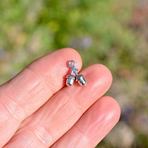 10  Acorn 3D Silver Tone Charms SC3240