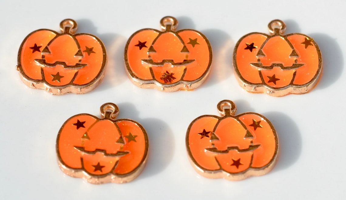 5 Orange Jack O Lantern Enamel Pumpkin Charms GC2215 - Etsy