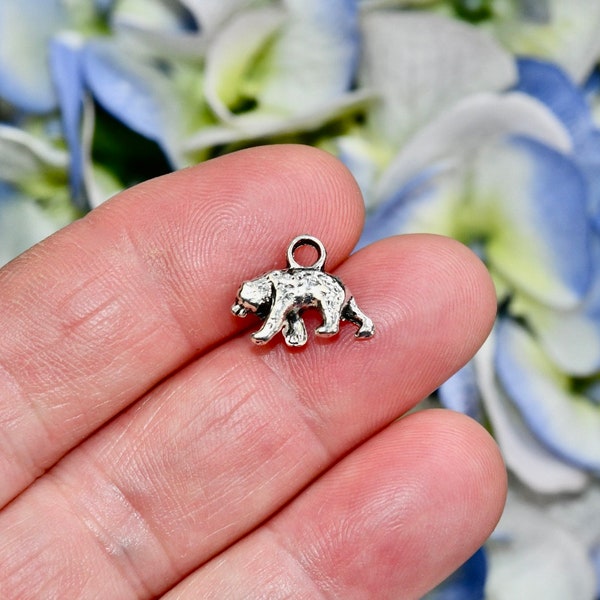 10  Bear Silver Tone 3D Charms SC1556