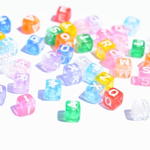 BULK 100 Light Fluorescent Multi Colored Acrylic Letter Beads,  6mm, Mixed Letters, Square Alphabet Beads  BD1008