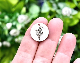 May Birth Flower Charm, Lily of the Valley Pendant, Stainless Steel Floral Jewelry Making Supply CC1657