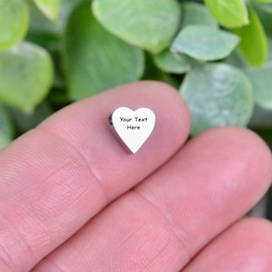 Personalized Stainless Steel 8mm Heart Bead, Laser Engraved, Choose Your Font EB228E