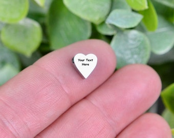 Personalized Stainless Steel 8mm Heart Bead, Laser Engraved, Choose Your Font EB228E