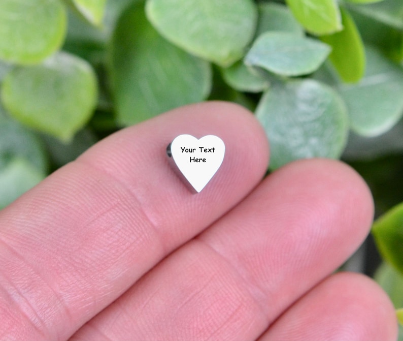 Personalized Stainless Steel 8mm Heart Bead, Laser Engraved, Choose Your Font EB228E image 1