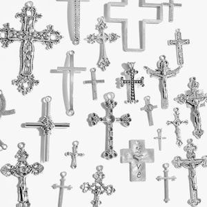 BULK 20   Cross  Collection Silver Tone Charms Pendants SC5000