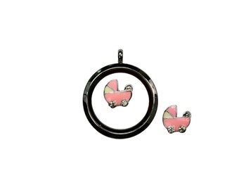 1 Memory Locket Pink Baby Buggy Charm   FL141