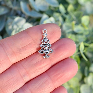 BULK 50 Christmas Tree Silver Tone Charms SC6430