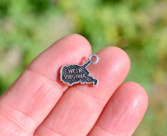 West Virginia State Charm Antiqued Sterling Silver West Virginia State Charm Antiqued Sterling Silver