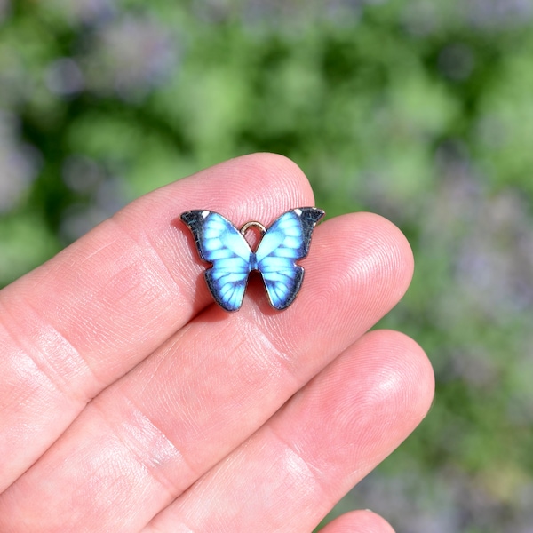 BULK 20  Blue Enamel Butterfly Gold Tone  Charms GC4147