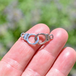 BULK 50  "Freedom" Handcuff Connector Silver Tone Charms SC6414