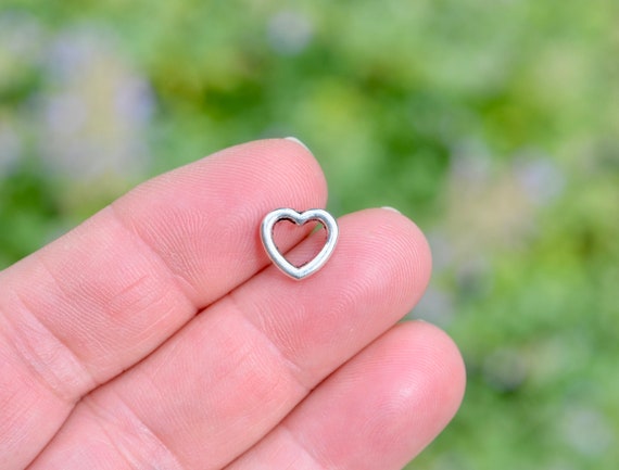 10 Open Floating Heart Silver Tone Charms SC2060 