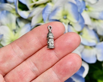 BULK 20   Fire Hydrant 3D Silver Tone Charms  SC2277