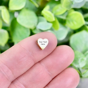 Personalized Stainless Steel 8mm Gold Plated Heart Bead, Laser Engraved, Choose Your Font EB124E