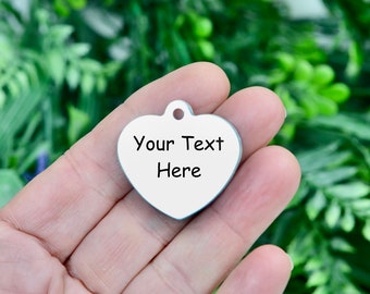 Personalized Stainless Steel Large Heart Charm, Laser Engrave, Choose Your Font,  Pendant EB243E