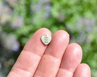 Personalized  Stainless Steel Tiny Gold Plated 10mm Heart Charm, Laser Engraved, Choose Your Font, and Quantity,  Heart Charm EB131E