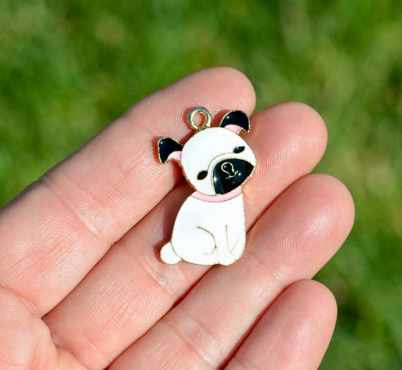 5 White Enamel French Bulldog Charms GC2299 Etsy