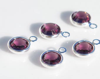 BULK 10 Amethyst Swarovski Silver Plated Birthstone Channel 6mm Charms SC2374