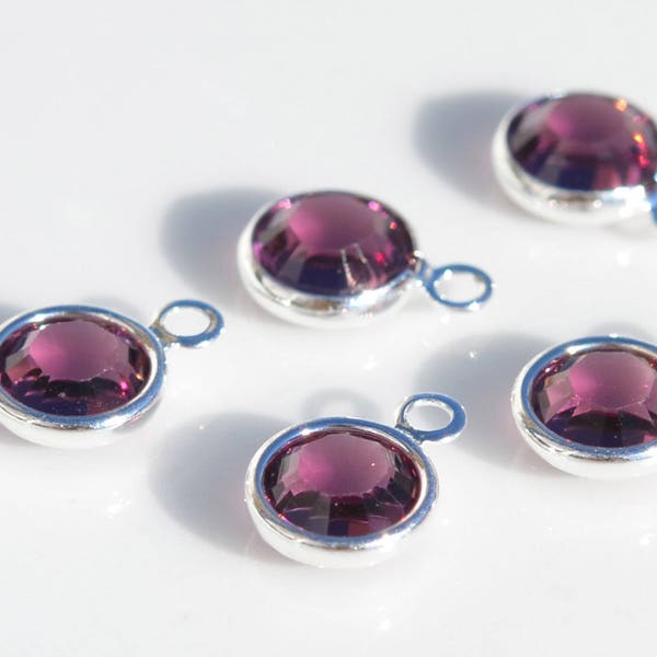 BULK 10 Amethyst Swarovski Silver Plated Birthstone Channel 6mm Charms SC2374