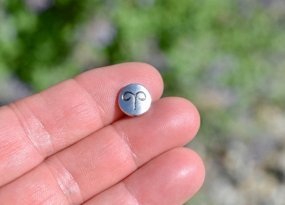 BULK 50 Zodiac Aries Silver Tone 10mm Beads  BD1089