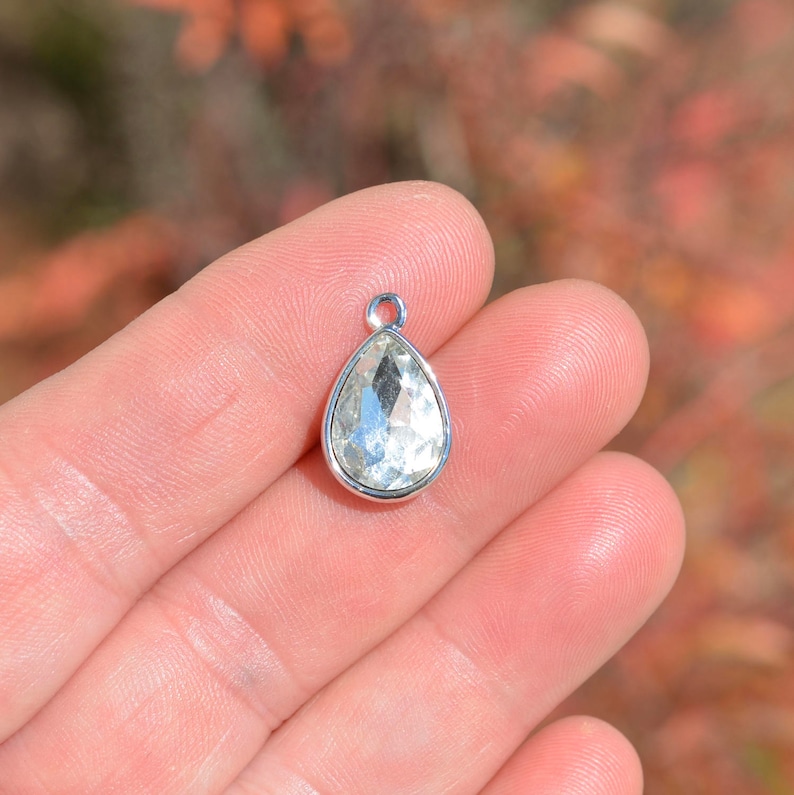 BULK 20 Clear Glass Birthstone Teardrop Charms SC5119