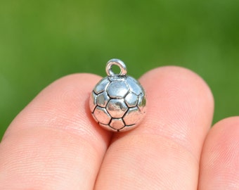 BULK 20 Soccer Ball 3D Silver Tone Charms SC5856