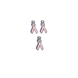 May include: Three pink ribbon charms with a silver finish. The charms are designed to be used for jewelry making.