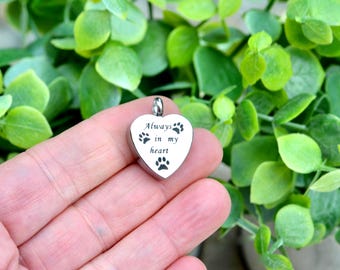 Personalized Pet Cremation Urn Pendant, Titanium Steel Cremation Heart Ashes Necklace, Always in my Heart , Dog Cat Memorial U101