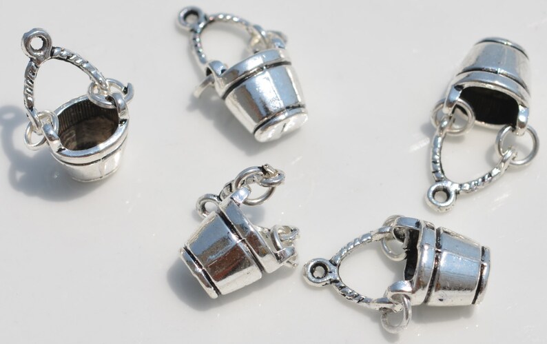 BULK 25 Bucket 3D Silver Tone Charms SC3912