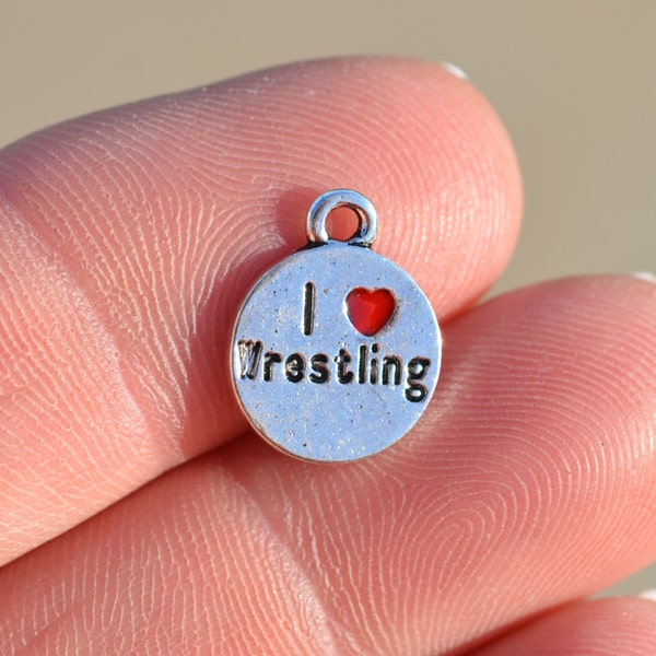BULK 20  I Love Wrestling Silver Tone Charms SC2062