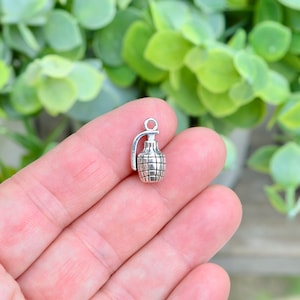 BULK 20 Hand Grenade Antique Silver Tone 3D Charms SC6803