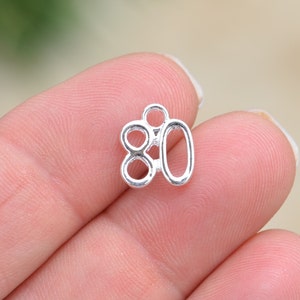BULK 20  Number 80 Silver Tone Charms SC3323