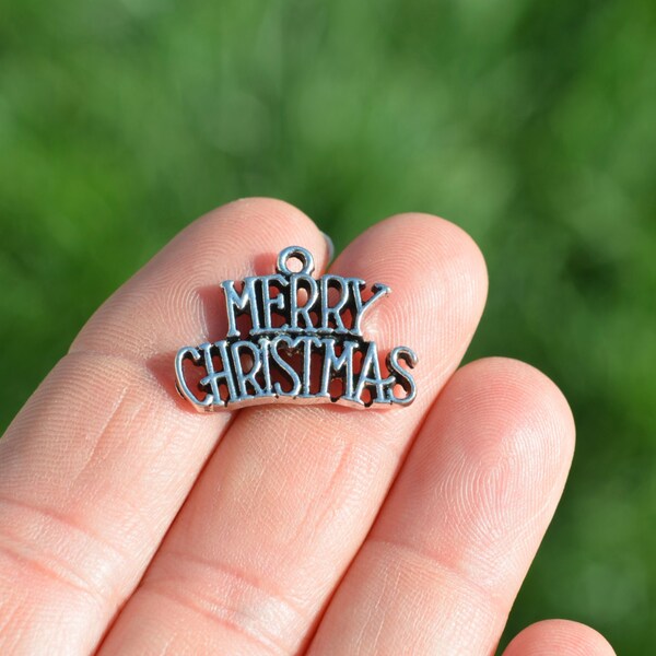 BULK 20 Merry Christmas  Silver Tone Charms SC3663