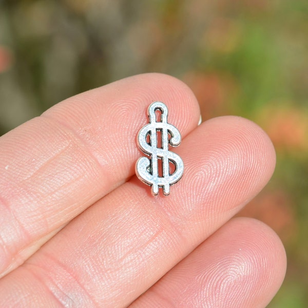 1 Dollar Money Sign Silver Tone Charm SC3342