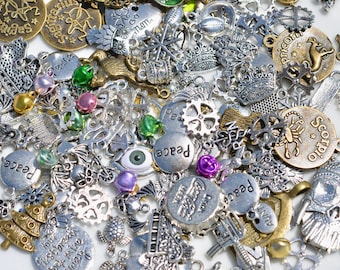 Grab Bag Liquidation Sale of 50 Assorted Charms  in Silver, Gold, Bronze Tone Charms Below Wholesale