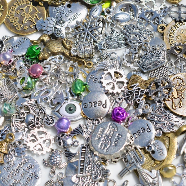 Grab Bag Liquidation Sale of 100 Assorted Charms  in Silver, Gold, Bronze Tone Charms Below Wholesale