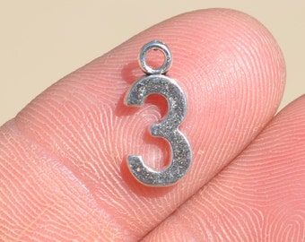 10 Number 3 Charms Antique Silver Tone Number Three Charm ODSF-1708 