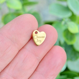 Choose Joy Custom Laser Engraved Gold Stainless Steel  Tiny Heart Charm CC35