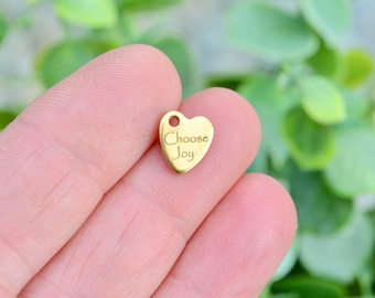 Choose Joy Custom Laser Engraved Gold Stainless Steel  Tiny Heart Charm CC35