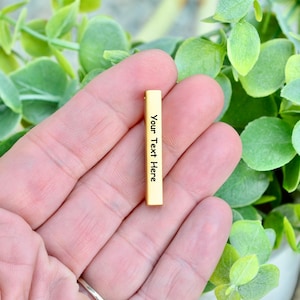 Personalize with Your Text Custom  Engraved Gold Plated Stainless Steel 34mm Cube Drop Bar Charm EB66E