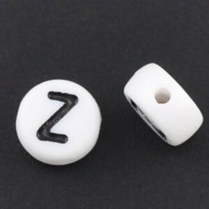 20 White Acrylic Letter Z Beads, 7mm Round Alphabet Beads  BD1056