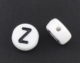 20 White Acrylic Letter Z Beads, 7mm Round Alphabet Beads  BD1056