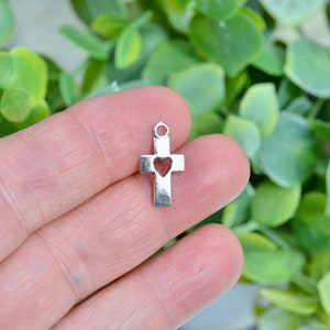 BULK 50 Cross with Heart Silver Tone Charms SC1706 image 2