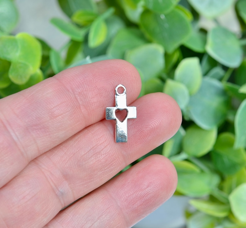 BULK 50 Cross with Heart Silver Tone Charms SC1706 image 2