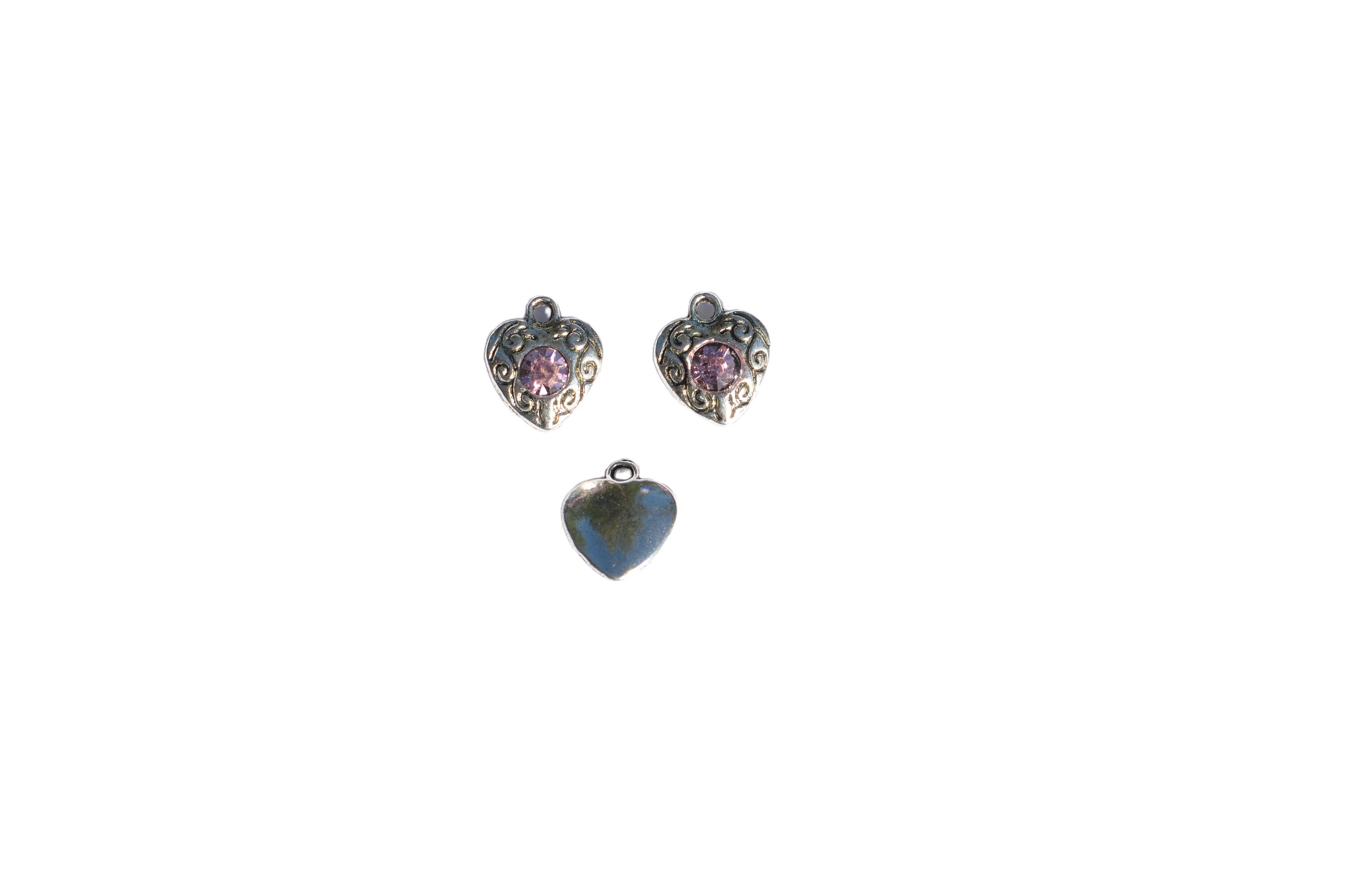 5 Heart Charms With Pink Stone Antique Silver Tone SC5908 - Etsy