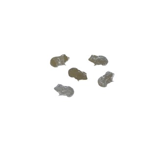 May include: Five silver-colored metal guinea pig figurines. The figurines are all facing the same direction and are arranged in a semi-circle.