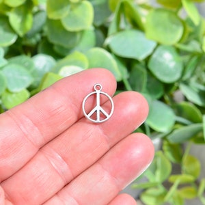 10 PEACE Silver Tone Charms SC2454