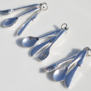 1 Spoon, Fork and Knife Set Silver Tone Charms SC3665 image 4